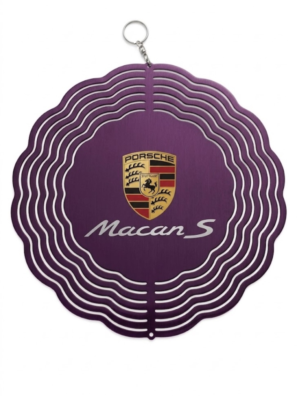 10" Porsche Macan S Kinetic Wind Spinner - Purple Metal Hanging Yard Decor